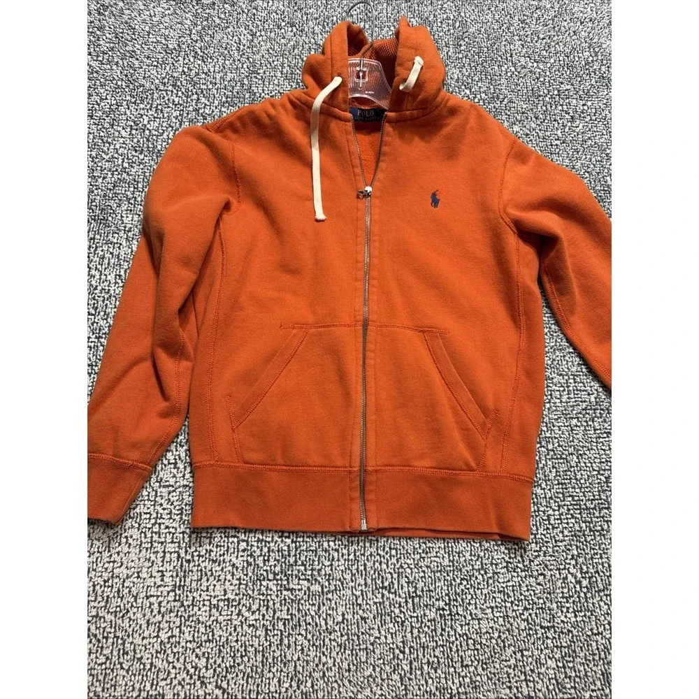 Polo Ralph Lauren Mens Orange Thermal Lined Full Zip Hoodie Sweatshirt Small